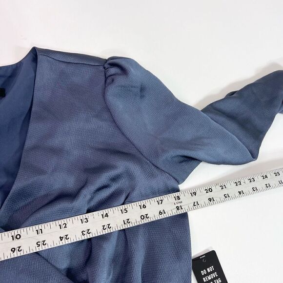 Express Wrap Dress Women's Medium Blue Balloon Sleeve Ruffle V-Neck Pleated NWT - Picture 5 of 12